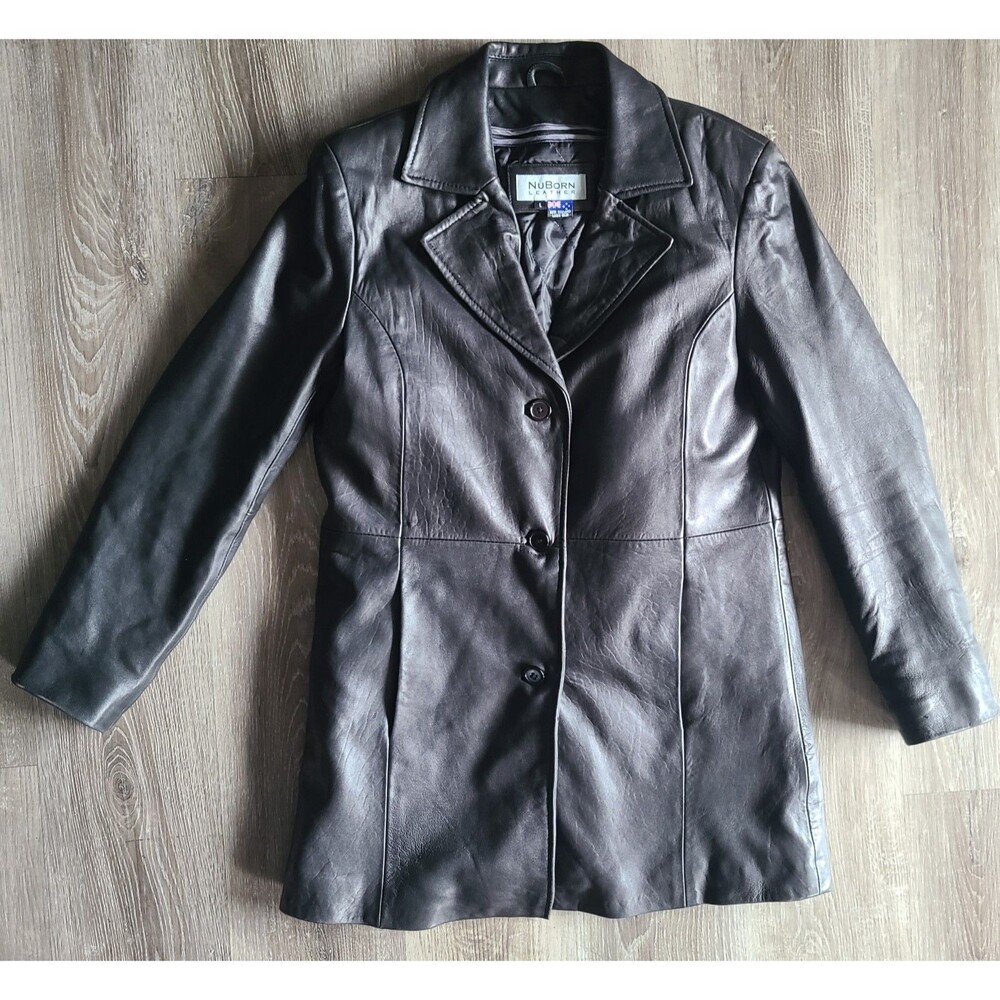 NuBorn Leather Women's Black Genuine Lambskin Leather Car Coat Jacket L